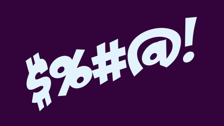 Postkartenmotiv mit dem Text "$%#@!" (als Symbolisierung eines Fluchs)