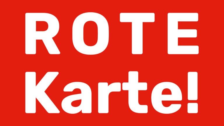 Postkartenmotiv mit dem Text "Rote Karte!"